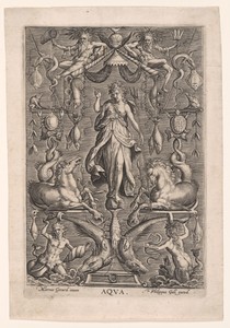 Water, from The Four Elements by I Marcus Gheeraerts, created c. 1580, in Engraving on paper. Download this artwork as a high-resolution wallpaper for desktop, — I Marcus Gheeraerts Wallpaper