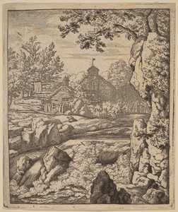 Waterfall by Allaert van Everdingen, created probably c. 1645/1656, in etching with engraving. Download this artwork as a high-resolution wallpaper for desktop, — Allaert van Everdingen Wallpaper