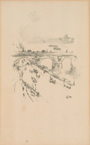 Waterloo Bridge by James McNeill Whistler, created 1896, in Transfer lithograph in black on ivory laid paper. Download this artwork as a high-resolution wallpap — Illustration Background