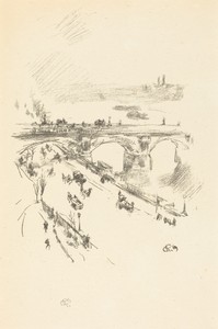 Waterloo Bridge by James McNeill Whistler, created 1896, in lithograph in black on laid paper. Download this artwork as a high-resolution wallpaper for desktop, — Art Picture