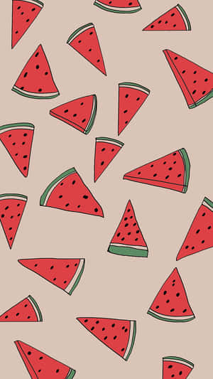 Vattenmelonskivor mönster på beige bakgrund — Vattenmelon iPhone bakgrund Bakgrundsbilder