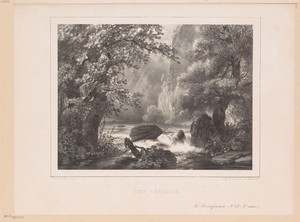 Waterval by Paulus Lauters, created 1840 - 1841, in paper; lithography. Download this artwork as a high-resolution wallpaper for desktop, tablet, or mobile. — Paulus Lauters Wallpaper
