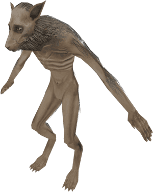 A skeletal werewolf creature with a wolf head and fur collar. — Werewolf Costumes Wallpaper