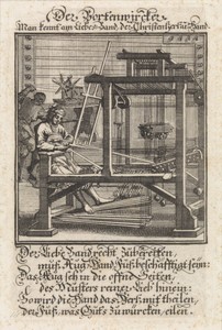 Wever by Jan Luyken, created 1698, in paper; etching. Download this artwork as a high-resolution wallpaper for desktop, tablet, or mobile. — Art Wallpaper