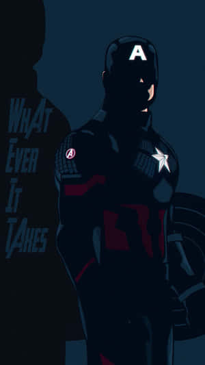 Captain America con uniforme oscuro, acentos rojos y emblema de estrella, sosteniendo escudo con texto detrás — Fondods para teléfono Fondos de pantalla
