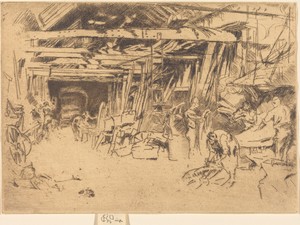 Wheelwright by James McNeill Whistler, created 1879/1880, in etching and drypoint  on laid paper. Download this artwork as a high-resolution wallpaper for deskt — James McNeill Whistler Wallpaper
