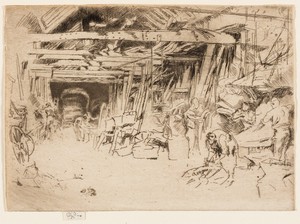 Wheelwright by James McNeill Whistler, created 1880, in Etching and drypoint with foul biting in black ink on ivory laid paper. Download this artwork as a high- — James McNeill Whistler Wallpaper