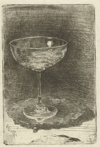 Wijnglas by James McNeill Whistler, created 1858, in paper; etching. Download this artwork as a high-resolution wallpaper for desktop, tablet, or mobile. — Art Picture
