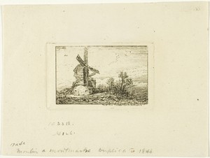 Windmill by Charles Emile Jacque, created 1846, in Etching on ivory laid paper. Download this artwork as a high-resolution wallpaper for desktop, tablet, or mob — Illustration Wallpaper