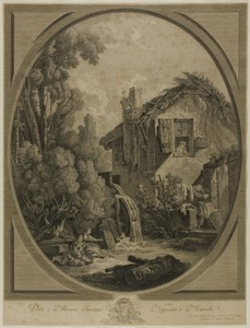 Windmill Landscape by Pierre François Laurent, created c.1759-1809, in Engraving and etching on paper. Download this artwork as a high-resolution wallpaper for — Pierre François Laurent Wallpaper
