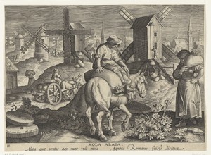 Windmolen by Philips Galle, created c. 1598 - c. 1593, in paper; engraving. Download this artwork as a high-resolution wallpaper for desktop, tablet, or mobile. — Landscapes Wallpaper