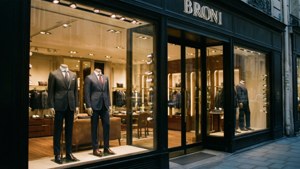 Brioni butikkvindusutstilling om natten