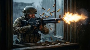 Maskingeværskytter i en bygning i Battlefield V