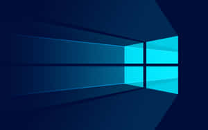 Abstraktes digitales Fensterlogo mit leuchtenden cyanfarbenen Scheiben auf dunkelblauem Hintergrund. — Windows 12 Wallpaper