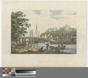 Windsor Bridge by Joseph Farington, in Etching, hand-colored on thick, slightly textured, cream laid paper. Download this artwork as a high-resolution wallpaper — Joseph Farington Wallpaper