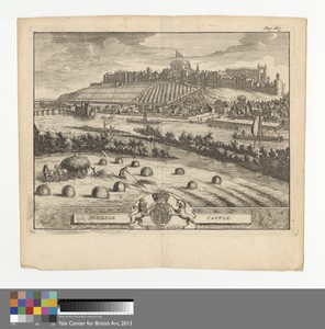 Windsor Castle by Pieter van der Aa (I), in Line engraving on medium, slightly textured, cream laid paper. Download this artwork as a high-resolution wallpaper — Pieter van der Aa (I) Wallpaper