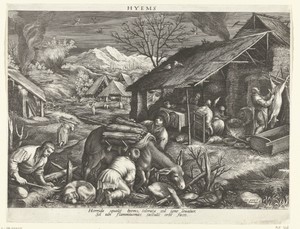 Winter by Johann Sadeler (I), created 1560 - 1600, in paper; engraving. Download this artwork as a high-resolution wallpaper for desktop, tablet, or mobile. — Art Picture