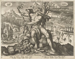 Winter by Adriaen Collaert, created 1570 - 1618, in paper; engraving. Download this artwork as a high-resolution wallpaper for desktop, tablet, or mobile. — Travel Background