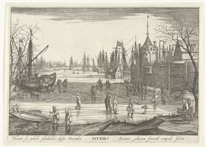 Winter by Robert de Baudous, created 1591 - 1618, in paper; engraving. Download this artwork as a high-resolution wallpaper for desktop, tablet, or mobile. — Travel Background