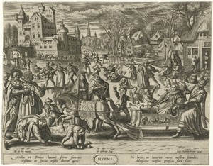 Winter by Julius Goltzius, created 1575 - 1595, in paper; engraving. Download this artwork as a high-resolution wallpaper for desktop, tablet, or mobile. — Julius Goltzius Wallpaper