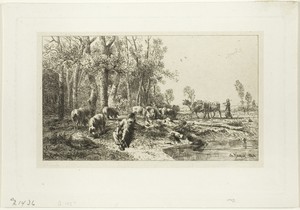 Winter by Charles Emile Jacque, created 1846, in Etching on light gray China paper laid down on ivory wove paper. Download this artwork as a high-resolution wal — Illustration Wallpaper