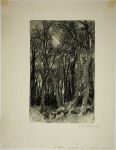 Winter: Bas-Bréau by Louis Auguste Lepère, created 1887, published 1908, in Wood engraving in black on cream laid Japanese paper. Download this artwork as a hig — Illustration Wallpaper