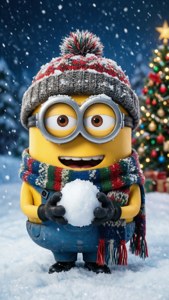 Dave der Minion genießt den Winterschnee