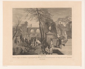 Winter by Nicolas de Larmessin (III), created 1732, in paper; etching; engraving. Download this artwork as a high-resolution wallpaper for desktop, tablet, or m — Nicolas de Larmessin (III) Wallpaper