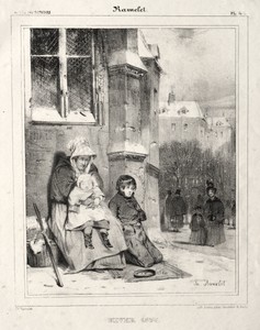 Winter by Charles Ramelet, created 1836, in lithograph. Download this artwork as a high-resolution wallpaper for desktop, tablet, or mobile.