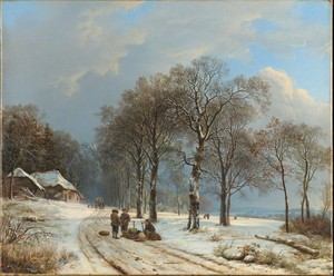 Winter Landscape by Barend Cornelis Koekkoek, created 1835 - 1838, in canvas; oil paint (paint). Download this artwork as a high-resolution wallpaper for deskto — Barend Cornelis Koekkoek Wallpaper