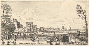 Winter Landscape by Jan van de Velde (II), in etching. Download this artwork as a high-resolution wallpaper for desktop, tablet, or mobile.