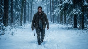 Joel vandrer gjennom et snødekt landskap.