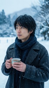 Katsura Kotaro nyder et stille vinterøjeblik med te.