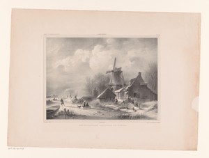 Winterlandschap by Paulus Lauters, created 1832 - 1840, in paper; lithography. Download this artwork as a high-resolution wallpaper for desktop, tablet, or mobi — Travel Background