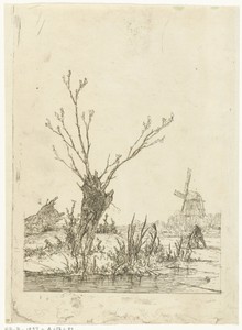 Winterlandschap by David Bles, created 1834 - 1892, in paper; etching. Download this artwork as a high-resolution wallpaper for desktop, tablet, or mobile. — David Bles Wallpaper