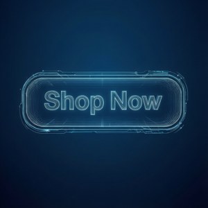 Teknisk minimalistisk tapet med en wireframe Shop Now-knapp.