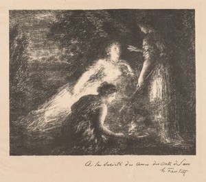 Witchcraft by Henri Fantin-Latour, created 1899, in lithograph. Download this artwork as a high-resolution wallpaper for desktop, tablet, or mobile. — Art Wallpaper