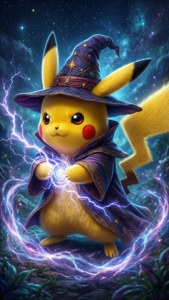 Pikachu lançando um feitiço como mago, papel de parede místico