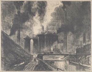 Work Castles, Wolverhampton by Joseph Pennell, created 1912, in lithograph. Download this artwork as a high-resolution wallpaper for desktop, tablet, or mobile.