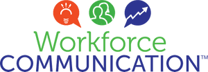 Workforce Communication-logo med tre farvede talebobler. — Global Baggrunde