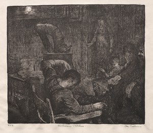 Workman's Kitchen by George Bellows, created 1917, in lithograph. Download this artwork as a high-resolution wallpaper for desktop, tablet, or mobile. — George Bellows Wallpaper