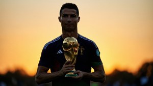 Silhouette von Ronaldo mit der World Cup Trophäe