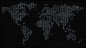 Contorno do mapa-múndi feito de dígitos binários em um fundo escuro. — Programação Papéis de Parede