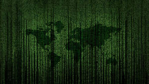 Weltkarte, gebildet aus fallenden grünen digitalen Zeichen. — Hacker Full HD Wallpaper