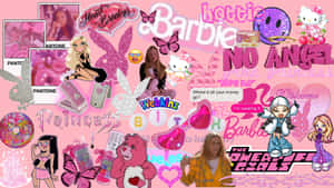 Pink collage with Barbie Hello Kitty and pop culture references. — Zarude Picture