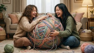 Thing 1 and Thing 2 get hilariously tangled in a giant ball of yarn.