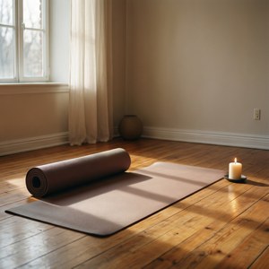 Wallpaper minimalis dari sudut yoga dengan lilin untuk pola pikir bebas stres.