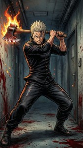 Yuri Honjo en feroz combate con un hacha de incendios