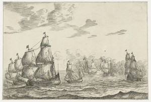 Zeeslag by Reinier Zeeman, created 1652 - 1670, in paper; etching; drypoint. Download this artwork as a high-resolution wallpaper for desktop, tablet, or mobile — Reinier Zeeman Wallpaper