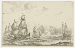 Zeeslag by Reinier Zeeman, created 1652 - 1726, in paper; etching; drypoint. Download this artwork as a high-resolution wallpaper for desktop, tablet, or mobile — Reinier Zeeman Wallpaper